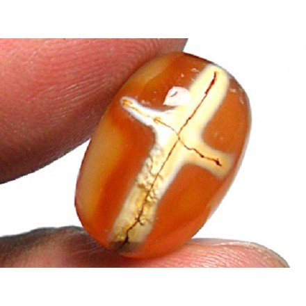 AG001 Oval Cabochon 10ct 16x11mm Natural Untreated Agate Figure 'White Cross' Picture