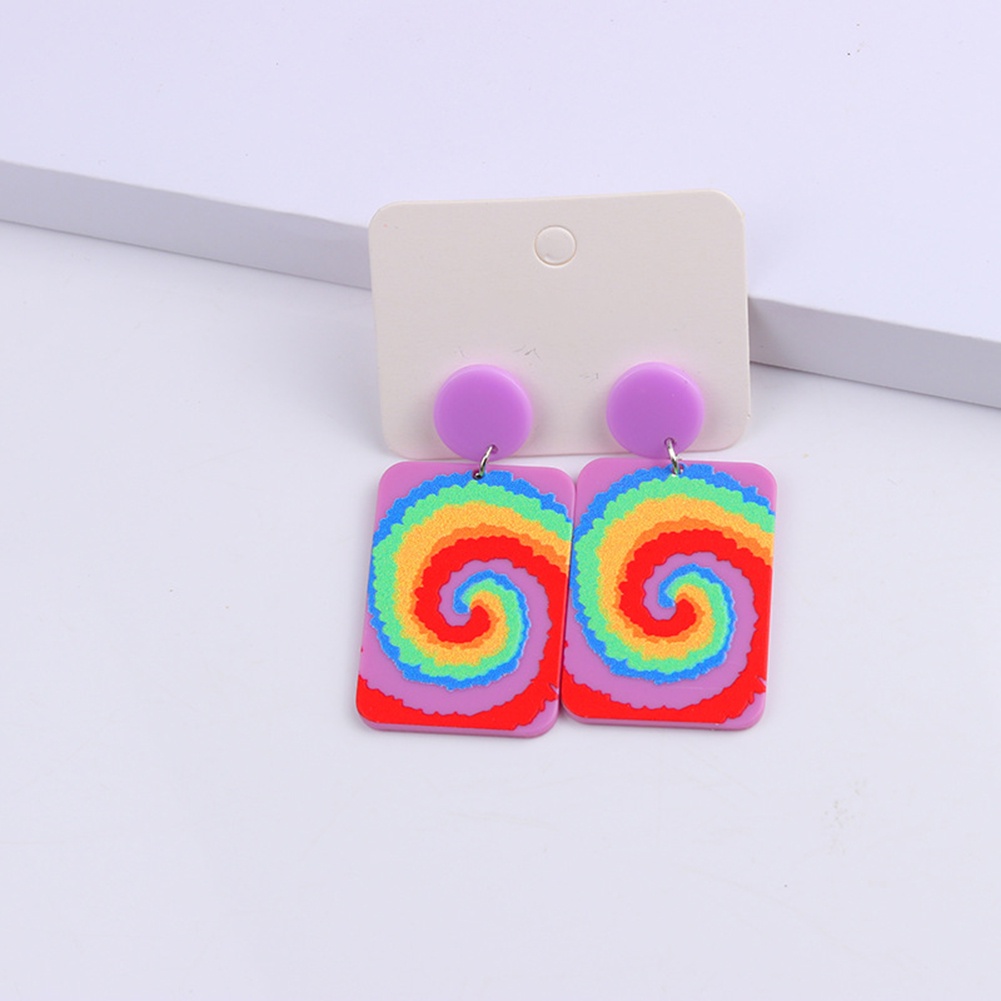 Anting Tusuk Gantung Bahan Akrilik Desain Emboss Geometri Warna Kontras Untuk Wanita