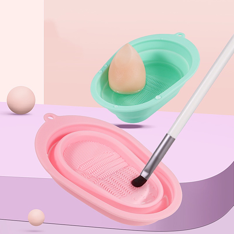 Kuas Makeup, Beauty Egg, Puff Cleaning Pad Portable Silicone Foldable Brush Makeup Pembersih Mangkok