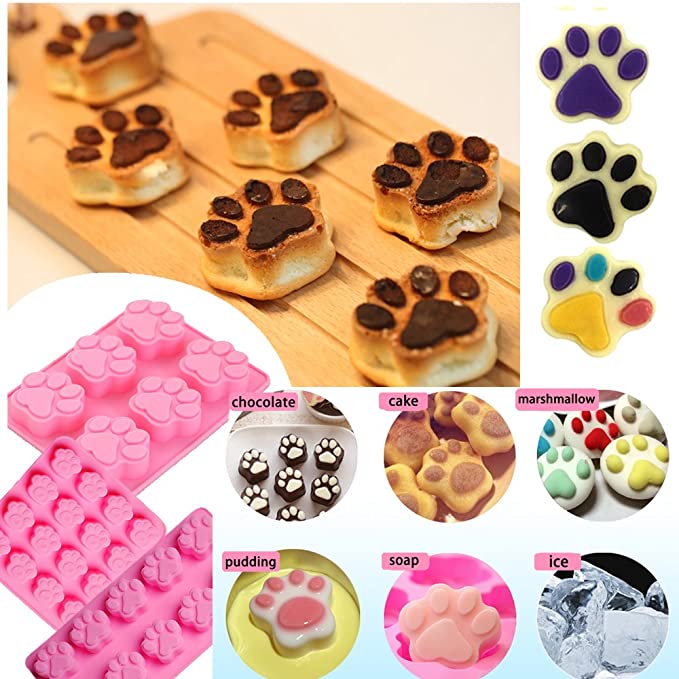 16 holes Pink Pet Cat Dog Paws Silicone Mold / Silicone Cat Dog Paws Molds /Non-stick Ice Cube Mould / Candy Baking Mold / Cake Decorative Tools Cookie Chocolate Mould