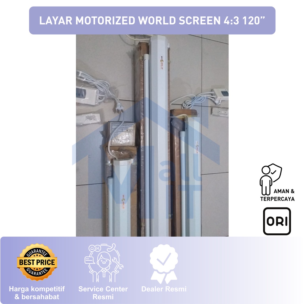 Mdn Layar MOTORIZED PROYEKTOR 120 inci 4:3 WORLD SCREEN 1.8m X 2.34m