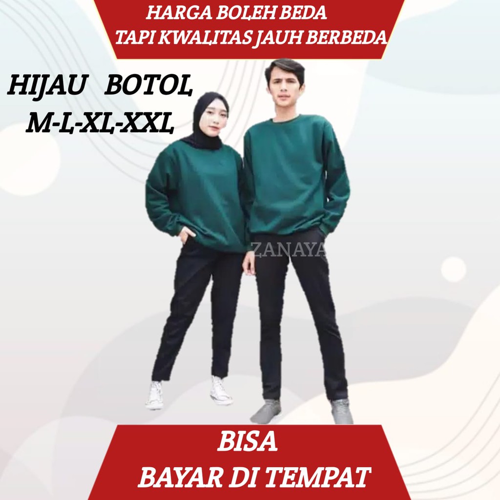 BASIC SWITER POLOS | 15 WARNA SIZE M L XL XXL BAHAN FLEECE-Hijau Botol