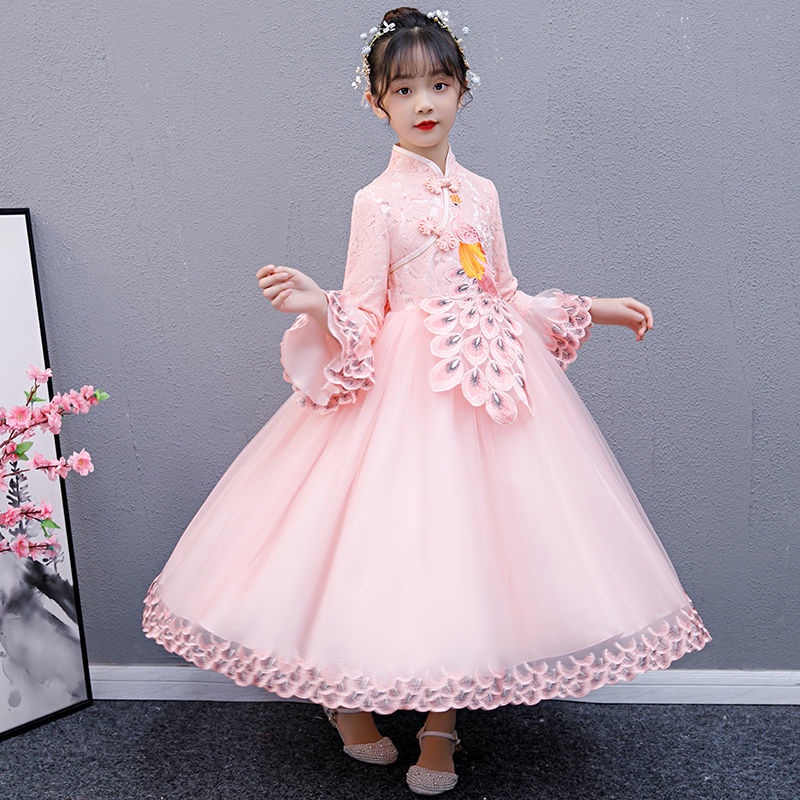 Girls' cheongsam winter dress hanfu chinese style foreign style Plush Princess Dress little girls' T