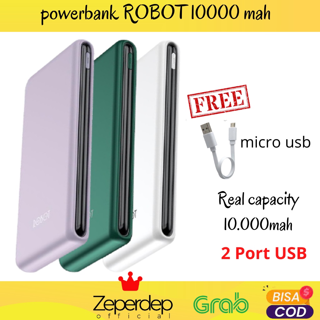 powerbank ROBOT 10000 mah awet tahan lama fast charging 2 port usb powerbang power pawer bang beng b
