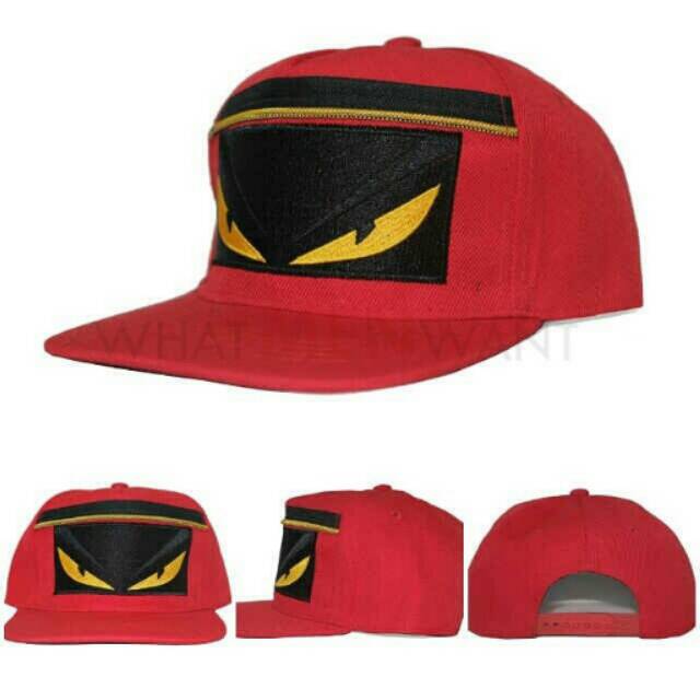 Topi Snapback Fendi Monster Zipper Red