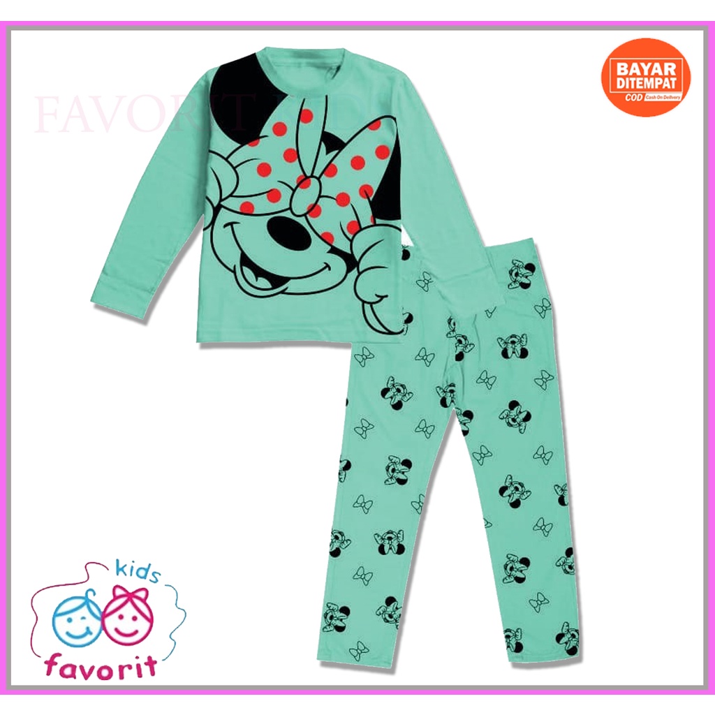 Favorit kids baju Piyama anak perempuan anak lengan panjang+celana panjang motif Pita hijau