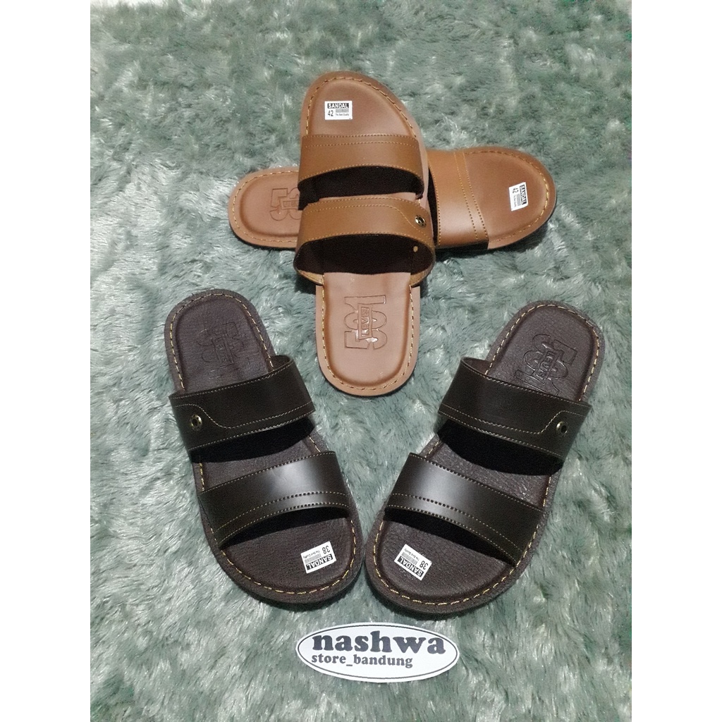 sandal pria/sandal kulit/sandal tasik/sandal ban 2 jahit tembus