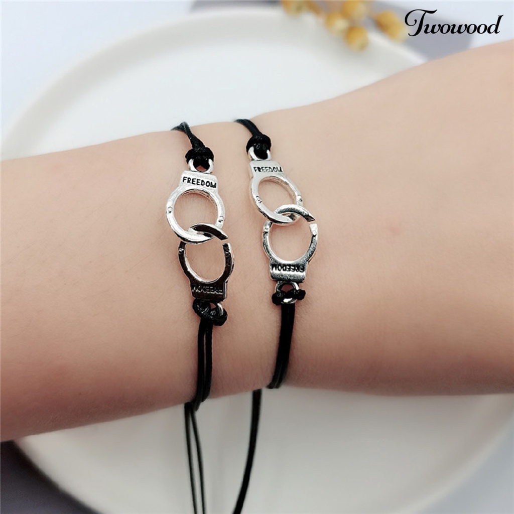 Twowood 2Pcs Couple Bracelet Unisex Skin-friendly Alloy Handcuff Freedom Adjustable Charm Friendship Bracelet for Gift