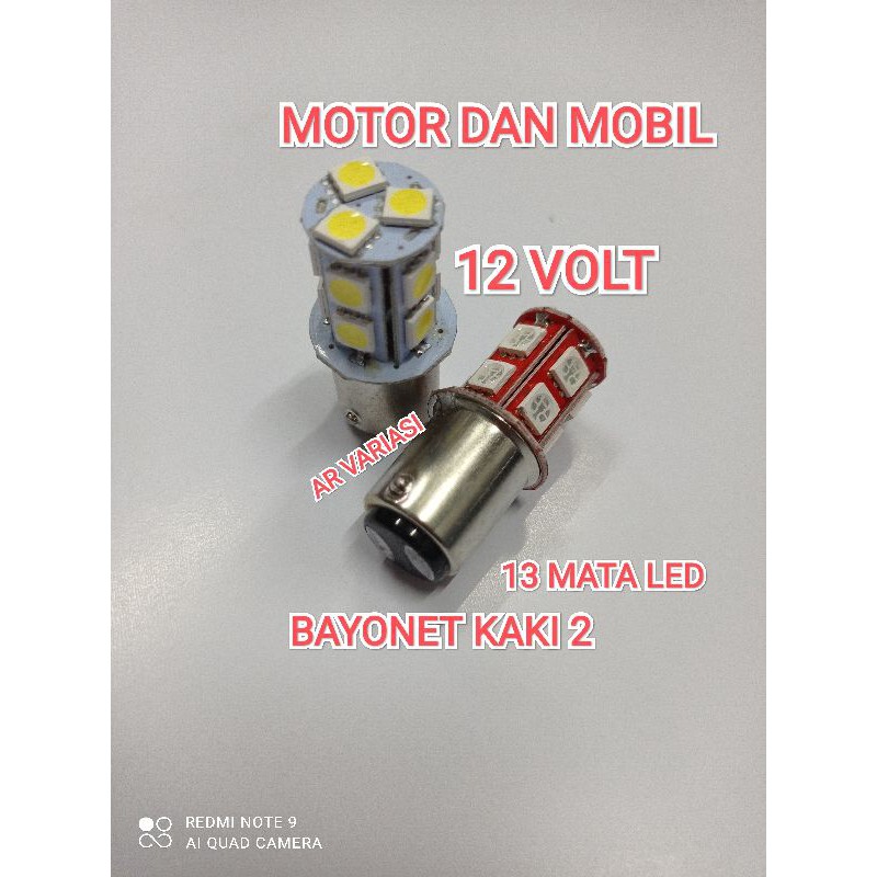 LAMPU REM BELAKANG 13 LED KEDIP STROBO BAYONET KAKI 2 12 VOLT