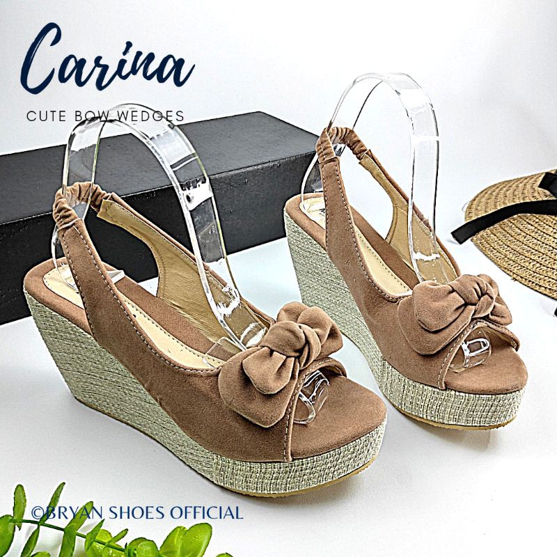 Bryan Carina Wedges Sandal 9cm Suede Denim Slingback Pita Pesta Levis Jeans 9cm Biru Mocca