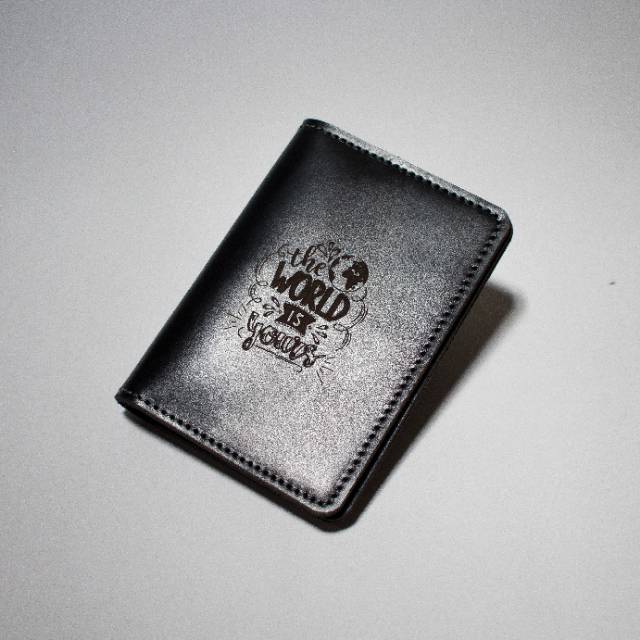 Dompet passport kulit hitam free custom grafir nama cover passport