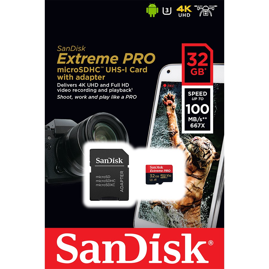 Sandisk Microsd Extreme PRO SDXC 32GB 100MB/s with Adapter