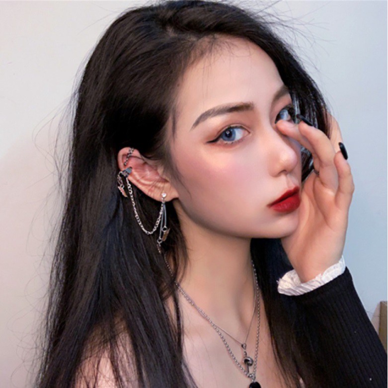 1Pc Anting Jepit Wanita Ear Line Cuff Rantai Rumbai Tassel Giwang Import Korea Fashion Bone Clip