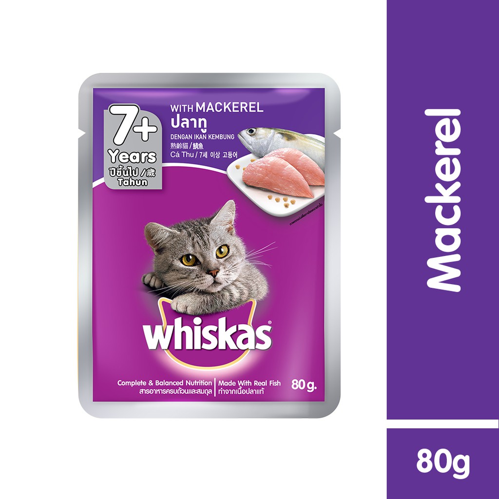 WHISKAS® Makanan Kucing Basah Pouch Senior rasa Tuna & Mackerel 80gr -  Isi 24-2