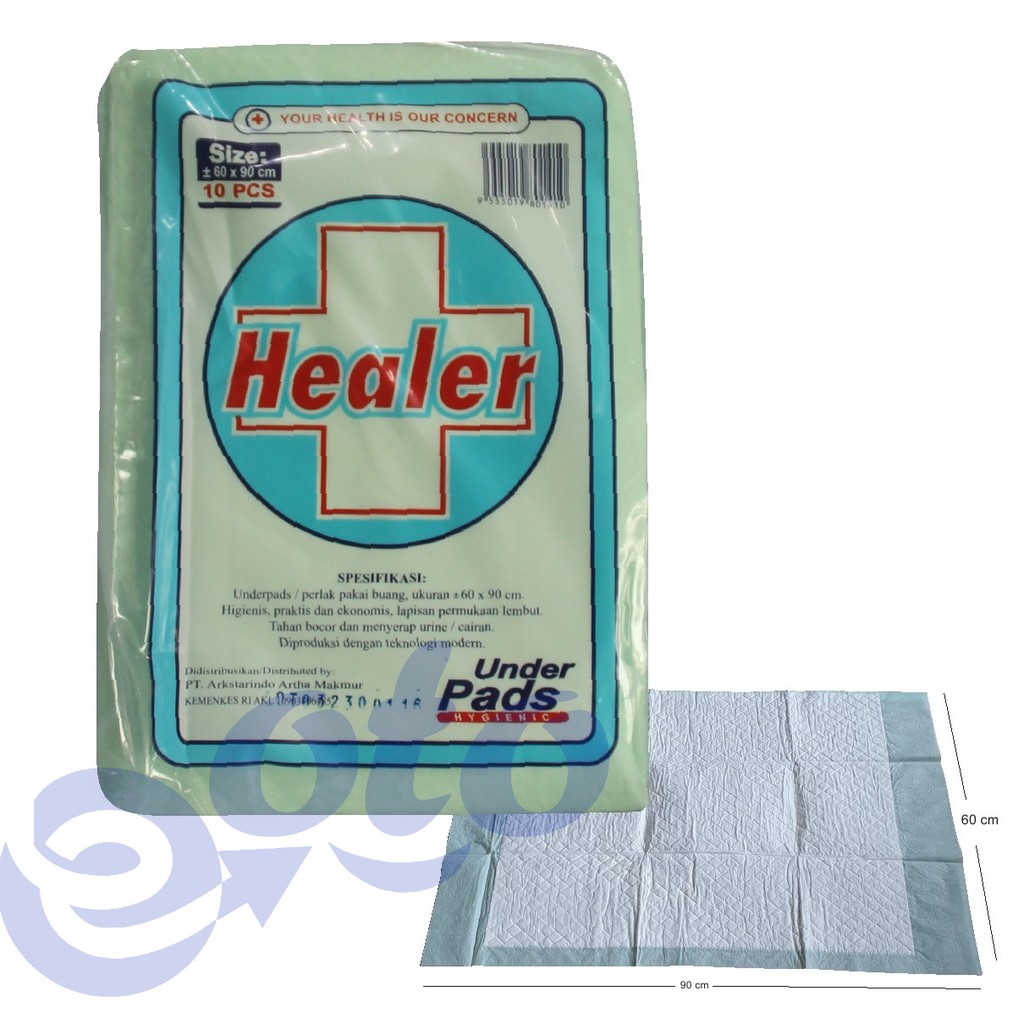 HEALER Underpad Under pad Perlak Sekali Pakai Alas Pasien Menyerap Urine Darah uk 90x60cm isi 10 pcs