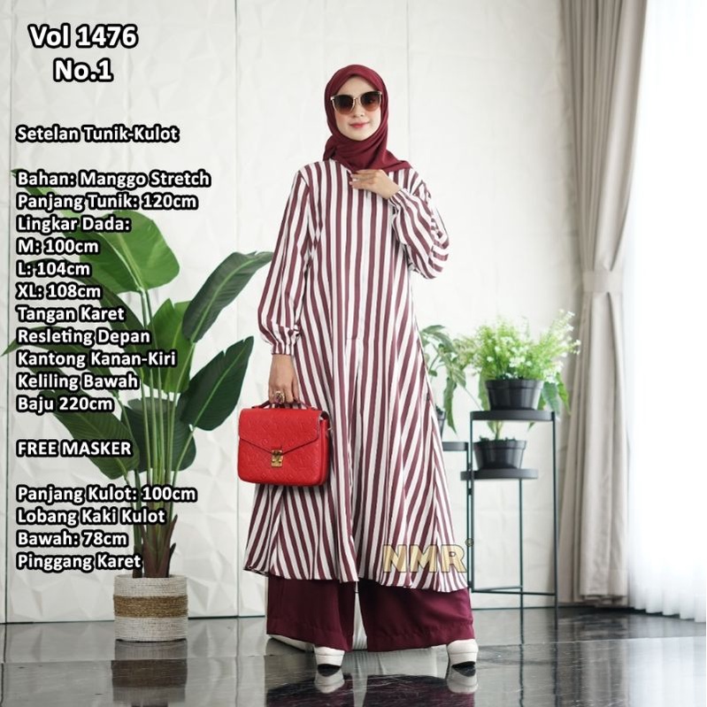 Set Tunik Kulot NMR cantik terbaru Stripes Maroon#NMR by Namira