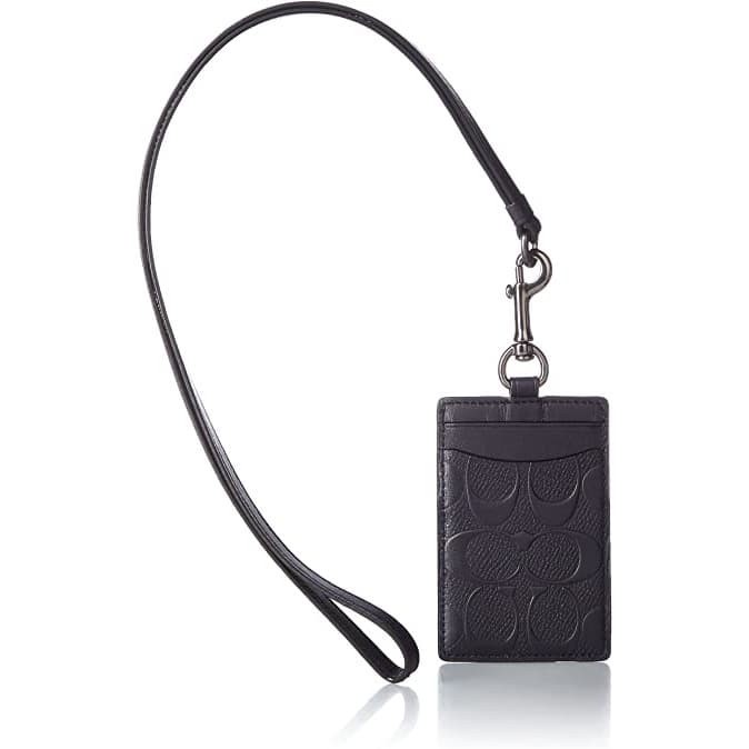 

Coach Signature embossed ID Holder Card Lanyard Original - Black dw