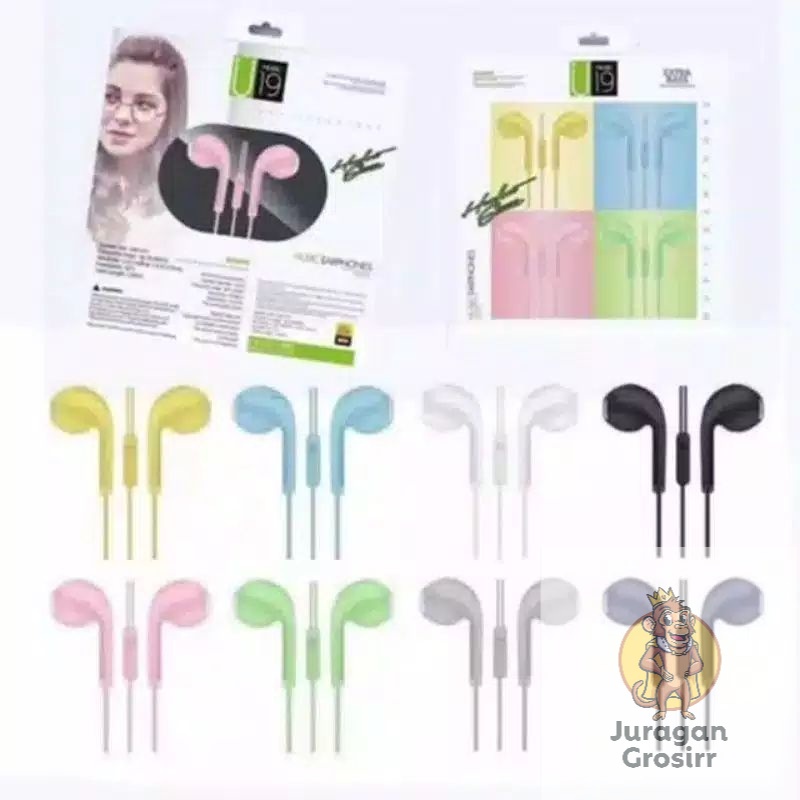 JG - HEADSET / HANDSFREE U19 MACARON / MACARON MATE COLOR HIFI EXTRA BASS