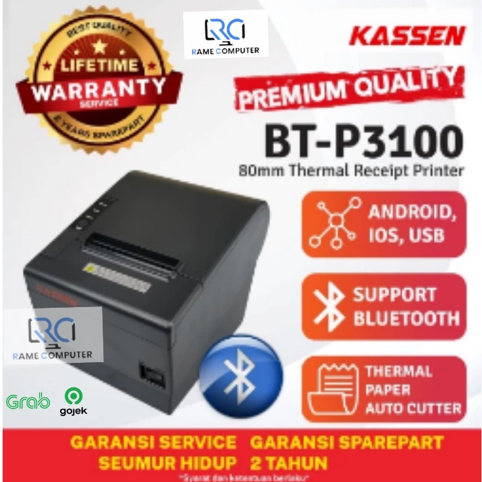 KASSEN BT-P3100 BT P3100BT BLUETOOTH PRINTER KASIR THERMAL PAPER 80 AUTO CUTTER