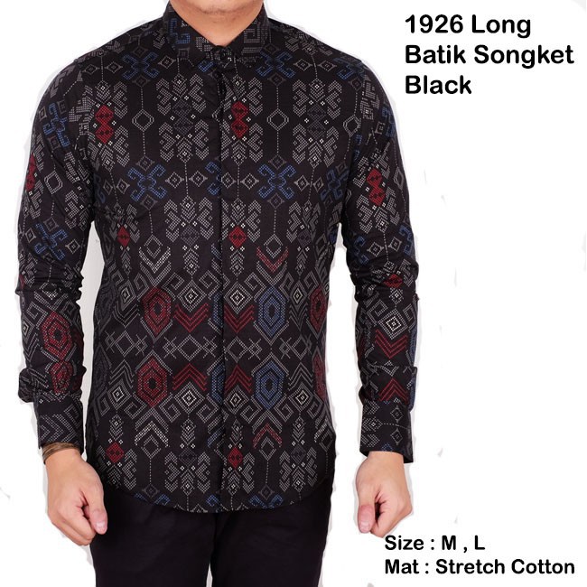 Kemeja Batik Songket Panjang Pria Cowo Kerja Kantor Ungu