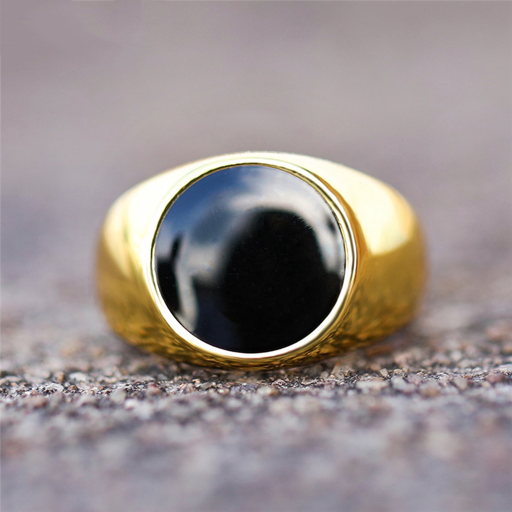 Cincin Emas 18k Warna Hitam Aksen Kristal Bahan Titanium Steel Untuk Pria Dan Wanita