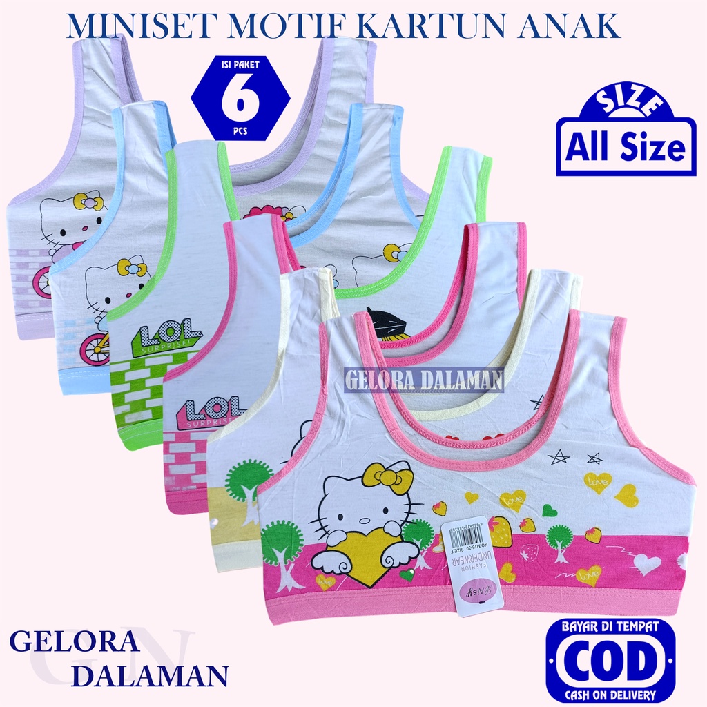 6 Pcs Miniset Anak Perempuan Remaja Pakaian Dalam Motif Gambar Kartun