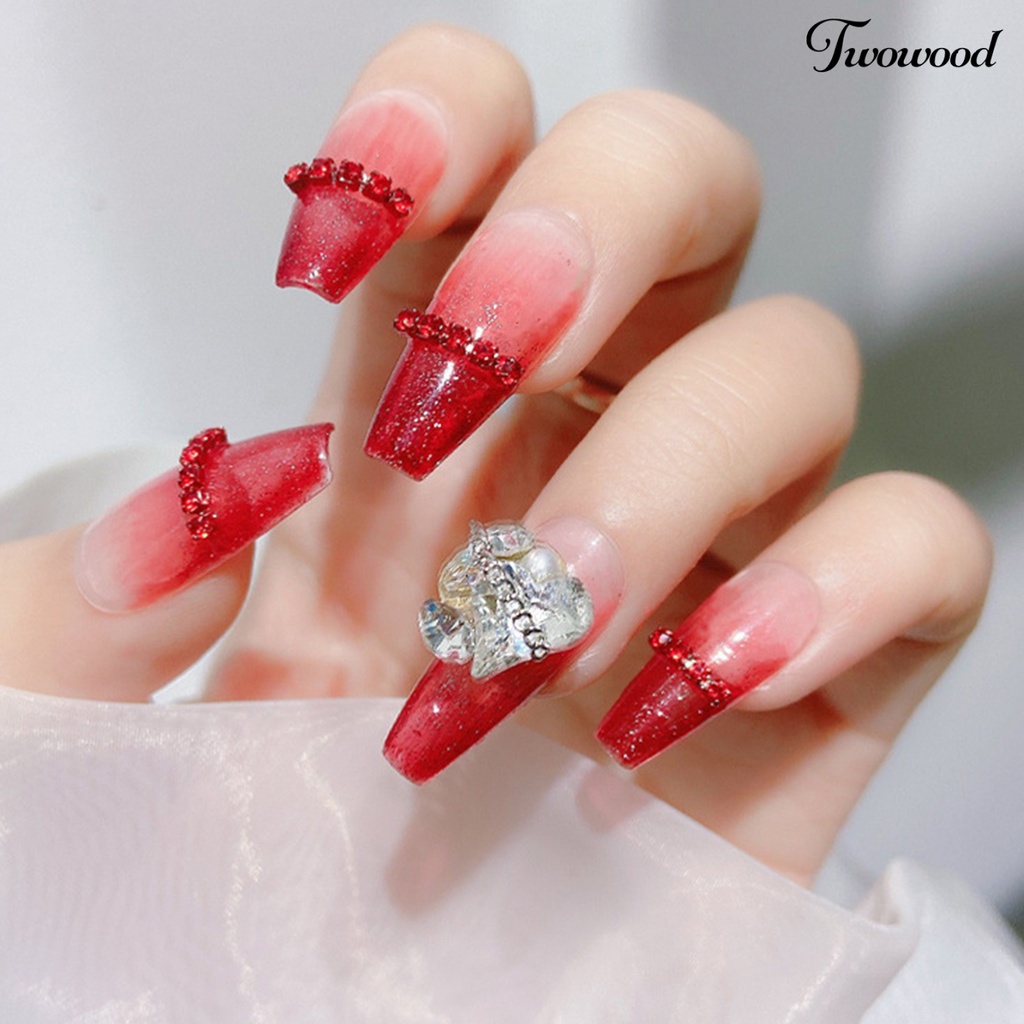 3pcs / Set Ornamen Kuku 3D Bentuk Hati Aksen Berlian Imitasi Untuk Salon Manicure