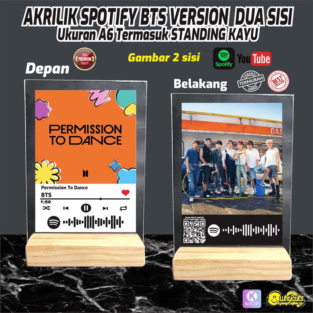 AKRILIK SPOTIFY &amp; BARCODE YOUTUBE BTS VERSION ( print 2 sisi full laminasi )