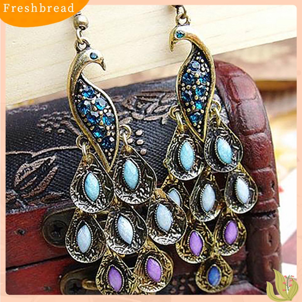 [Fresh] 1 Pasang Anting Kait Vintage Motif Burung Merak Bohemia untuk Wanita