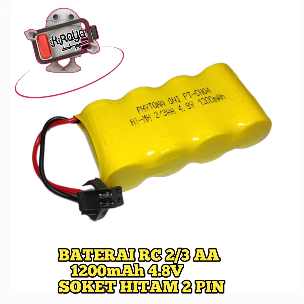 Baterai Mobil Remot/RC 4x 2/3AA Ni-Cd 4.8volt - 1200mAh Socket Hitam