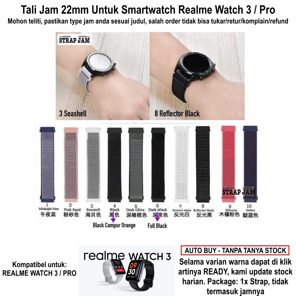 Tali Jam Realme Watch 3 / Pro 2022 - Strap 22mm Sport Loop Nilon Velcro