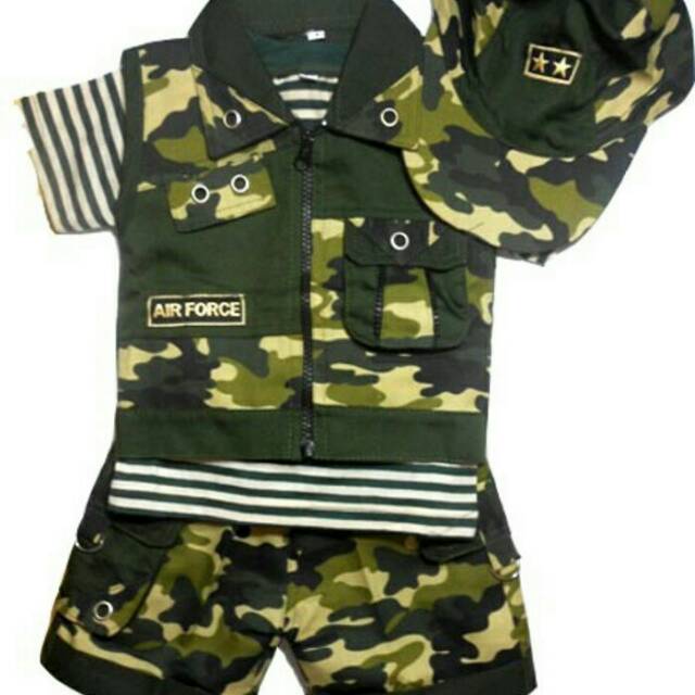 Baju anak laki laki tentara baju setelan bayi tentara rompi pisah+topi -Cool Army