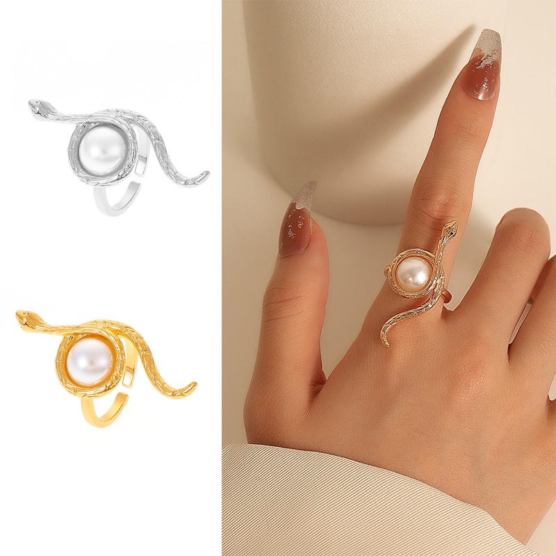 Cincin Model Terbuka Bahan Sterling Silver 925 Desain Ular Gaya Retropunk Adjustable Untuk Wanita