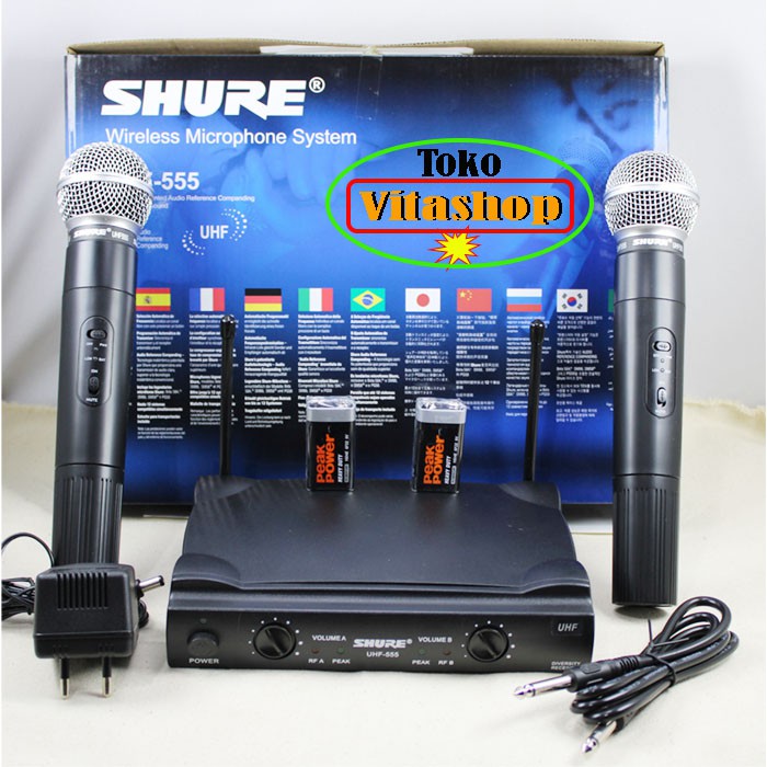 Shure UHF-555 Mik Wireless Microphone Mikrophone 2 Pegang Mic Panggung