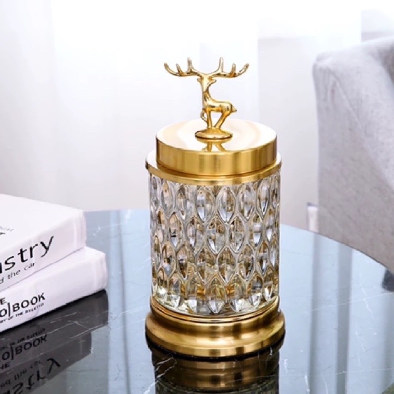 Luxury Table Glass Crystal  Deer Candy Jar with Cover