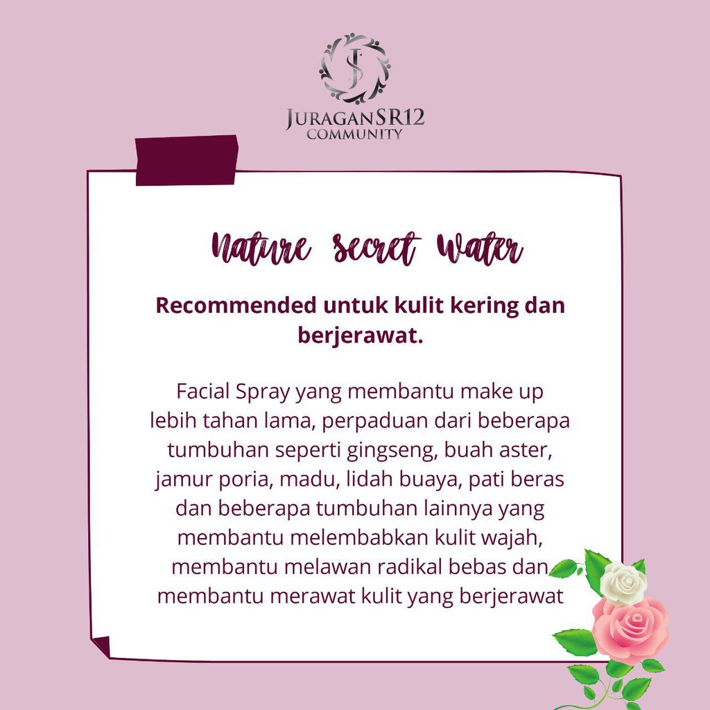 Nature Secret Water SR12 - Membuat Make UP Tahan Lama - Untuk Kulit Kering dan Berjerawat - BPOM