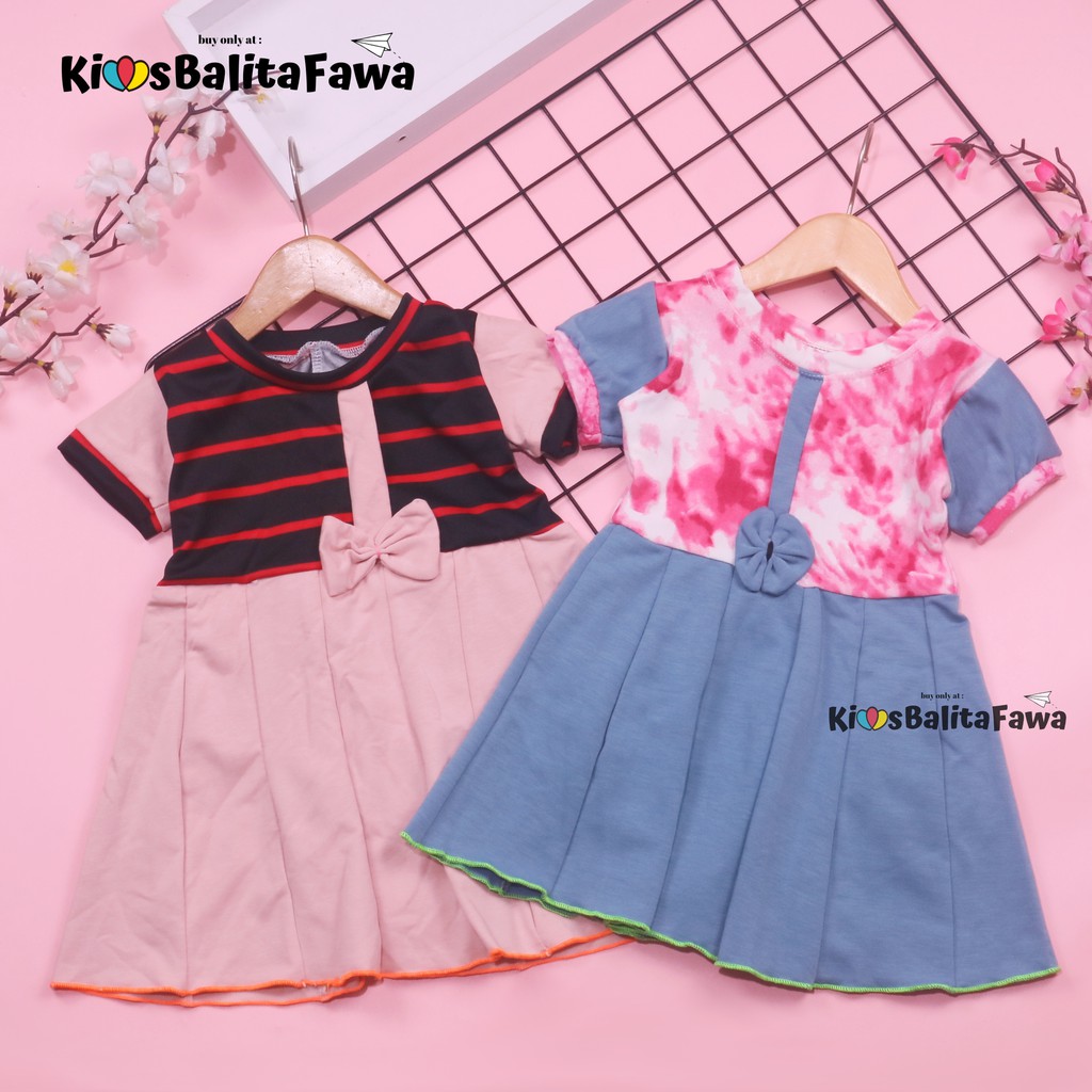 Dress Jasmine size 0-12 Bulan / Dres Bayi Baby Anak Perempuan Baju Lengan Adem Pita Motif Polos BabyCinnamon