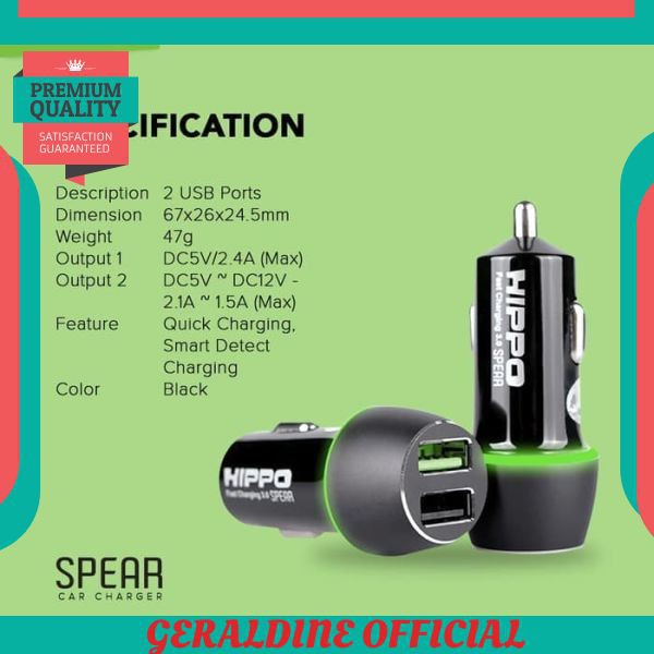 PROMO Hippo Spear Car Charger Mobil Fast Quick Charging 3.0 Simple Pack