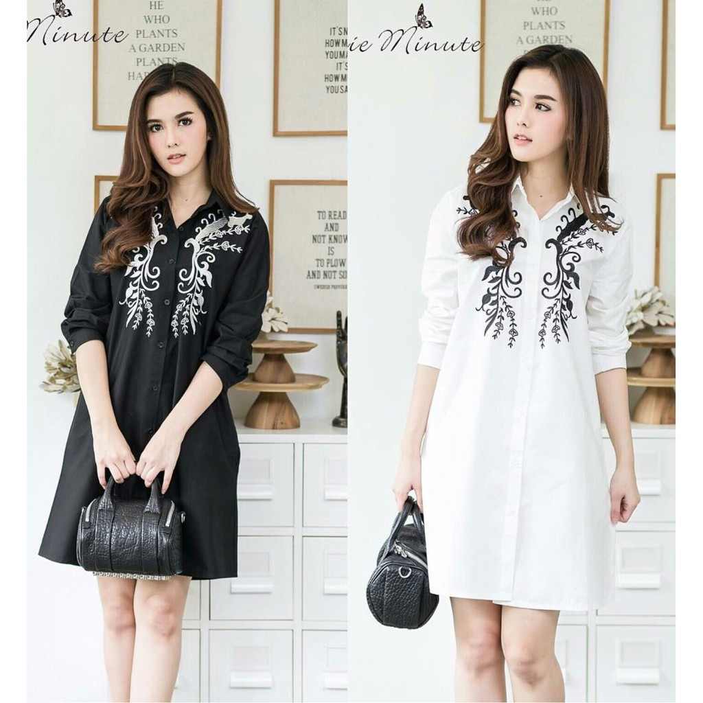 [dress flower RO] Dress Wanita Katun Hitam/Putih