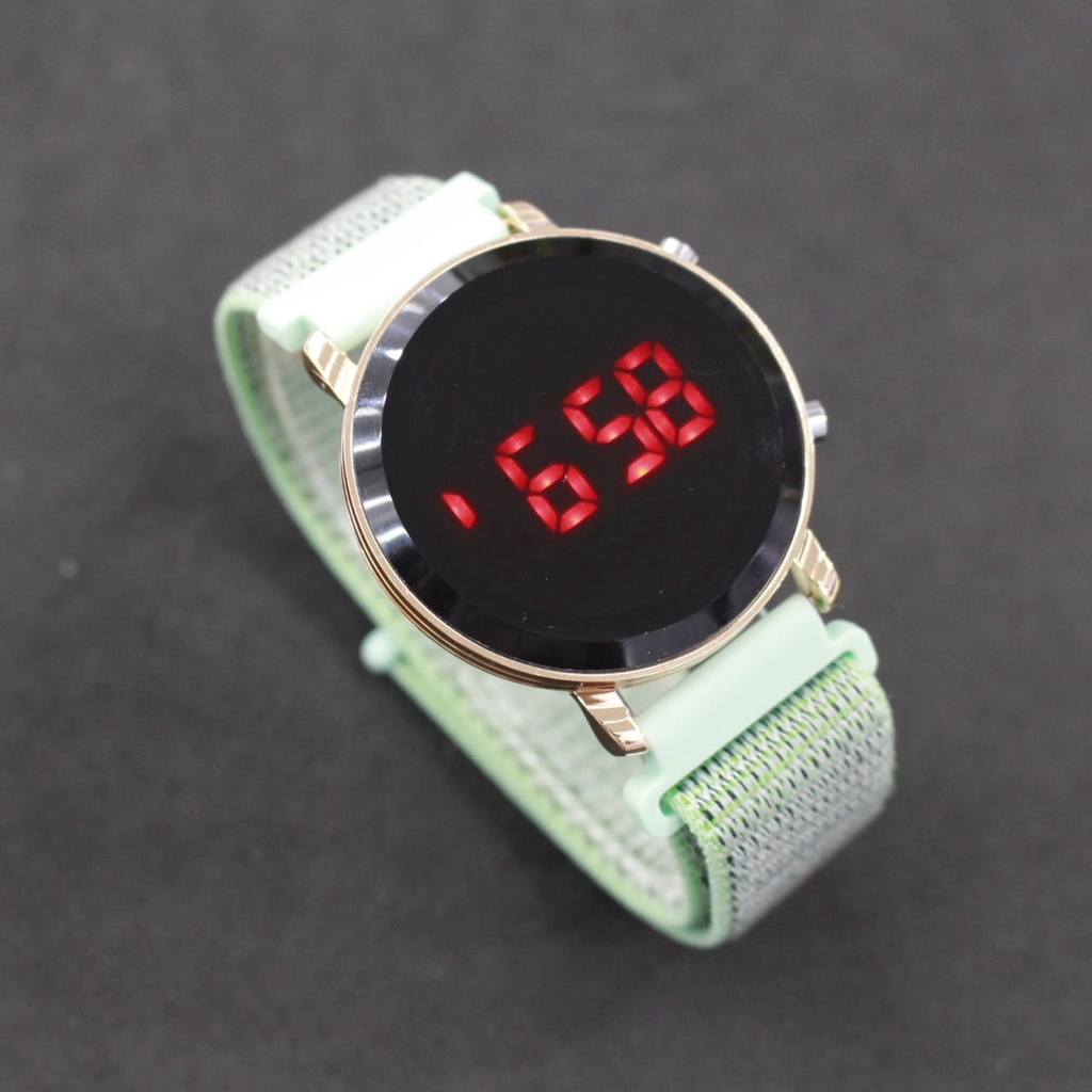 JAM TANGAN LEDWATCH KANVAS BULAT ROSE GOLD CASE/JAM TANGAN WANITA TERBARU/JAM TANGAN KEKINIAN/JAM TANGAN LED