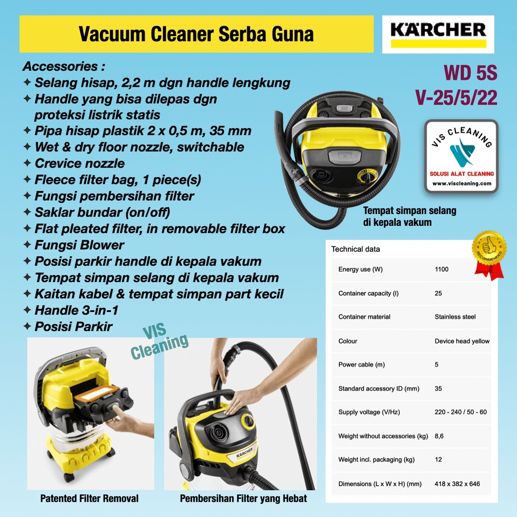 Vacuum Cleaner Karcher WD 5s V-25/5/22 (Wet &amp; Dry 25 Liter)