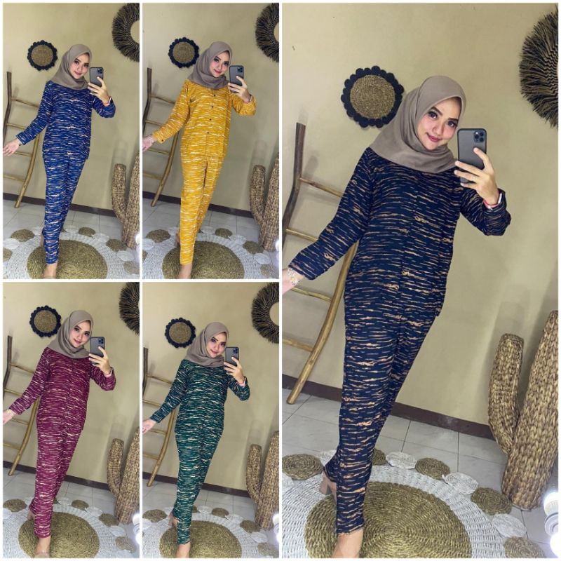 Nikita Salur One Set Wanita Jumbo Rayon Premium Setelan Wanita Waka Waka Batik Lengan Panjang Panjang Set Celana Kekininan LD 135 cm