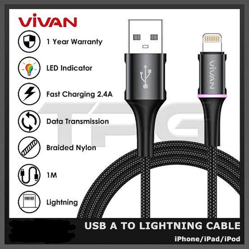 (VIVAN) KABEL DATA IPHONE USB LIGHTNING 2.4A QUICK CHARGE iPhone 6 6S 6+ 6S+ 7 7+ 8+ X XS XR 11 12 13 14 Pro Max V-DL