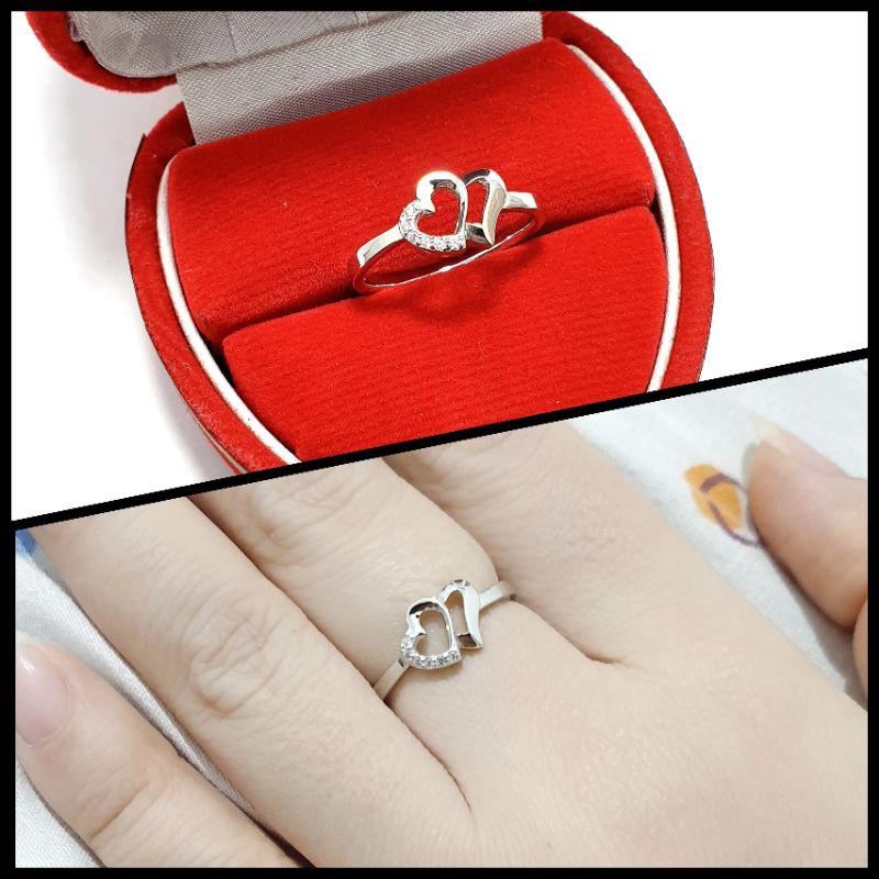Cincin Love Wanita Korea Silver Asli 925 - Perhiasan Perak Asli Lapis Emas Putih - CC122