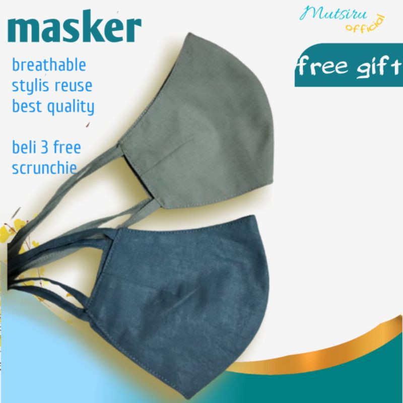 Masker kain anak dewasa motif polos earloop headloop