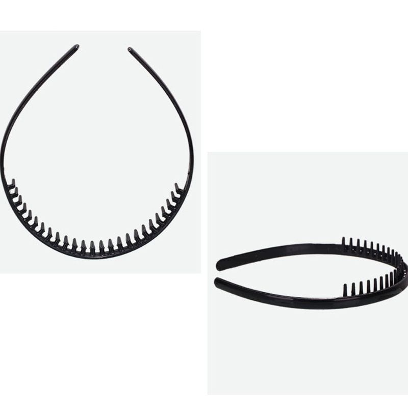 Headband Bahan Plastik Ukuran 8mm Dengan Sisir Gigi Non Slip Warna Hitam Untuk Pria Dan Wanita