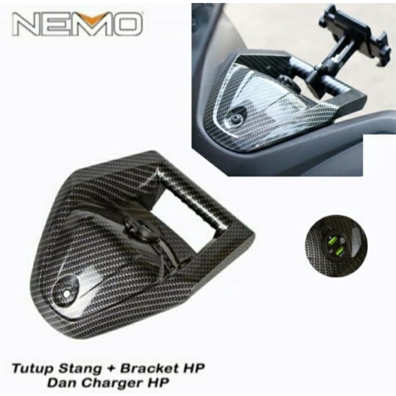 Cover tutup stang plus Bracket Holder hp dan Charger Nmax 2020 2021 Nemo