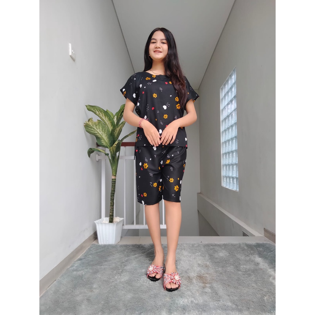 Piyama Pendek Coffee Rayon Super 03-HITAM LOVE