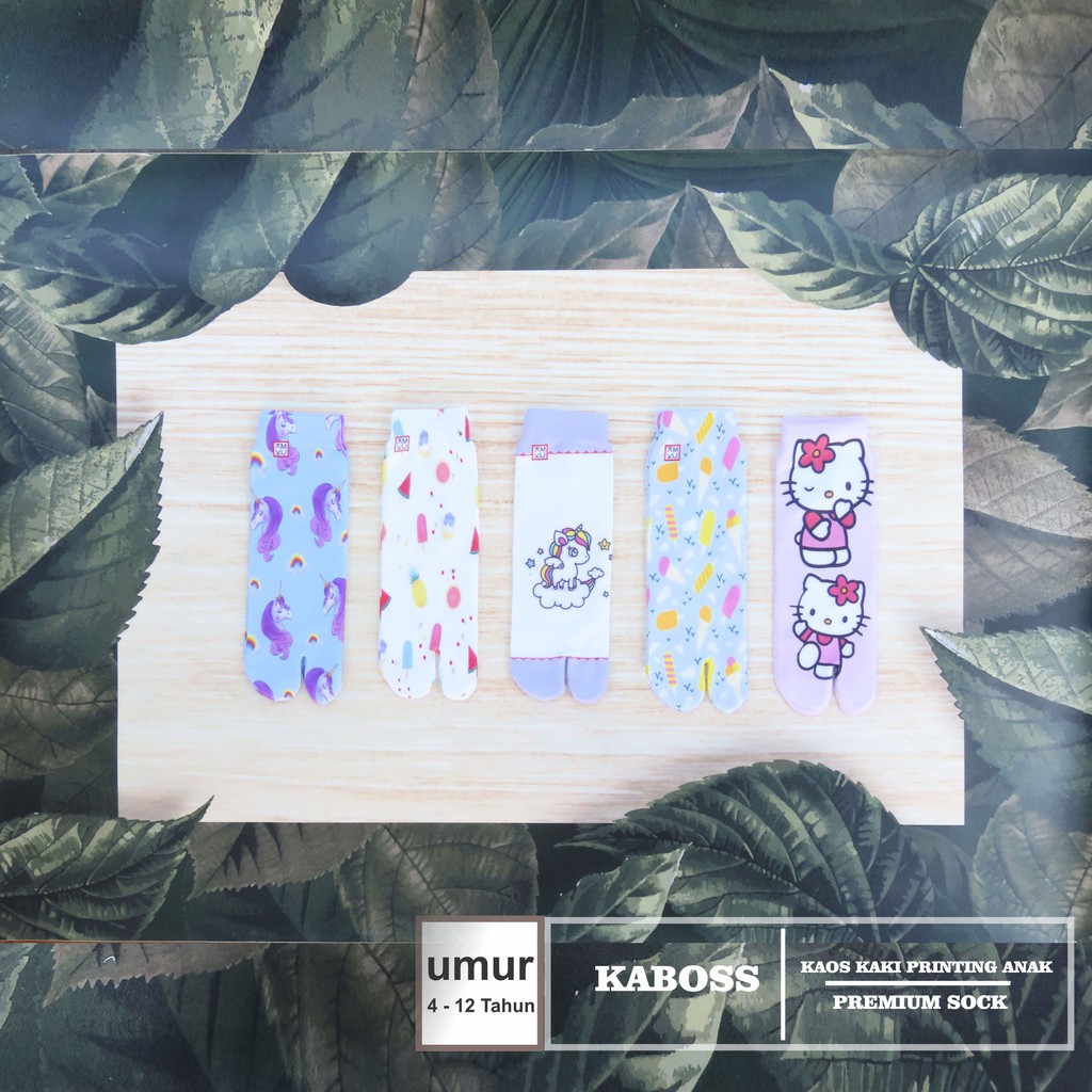 Kaboss Kaos Kaki Jempol Anak Printing Karakter Uniqorn, LOL, Mikky Mouse Nylon Premium 7