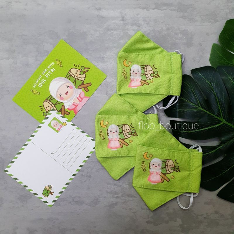 ANAK - MASKER KAIN EVO MODEL 3D KF94 ANAK LEBARAN 2PLY MOTIF PRINTING, KARET SELIP